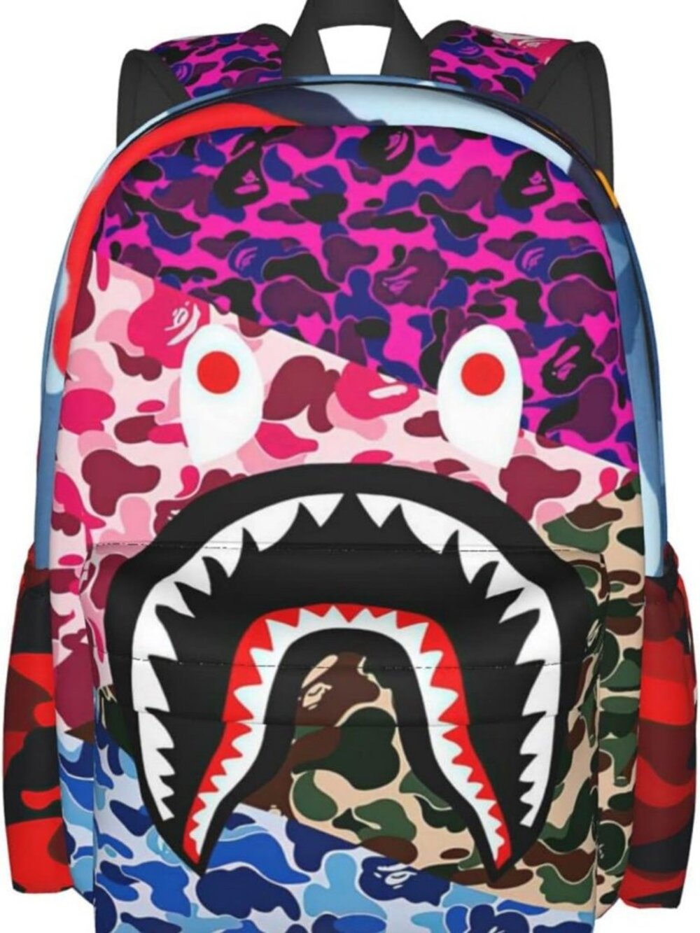 Trendy Shark Teeth Camo Backpack - Large Capacity Travel Laptop Daypack for All